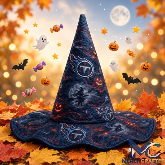 Tennessee Titans Football Halloween 2026 Moon Pumpkin Quilted Witch Hat Navy Costume Hat