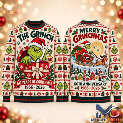The Grinch 60th Anniversary Of Grinchmas 2026 Ugly Christmas Sweater  1966-2026 Holiday Knit Sweater