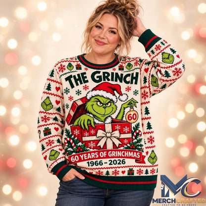 The Grinch 60th Anniversary Of Grinchmas 2026 Ugly Christmas Sweater  1966-2026 Holiday Knit Sweater