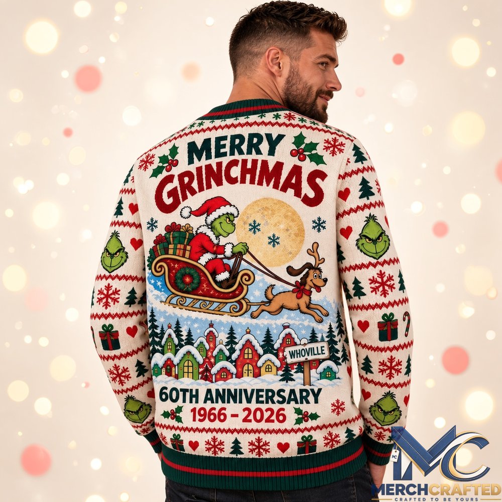 The Grinch 60th Anniversary Of Grinchmas 2026 Ugly Christmas Sweater  1966-2026 Holiday Knit Sweater