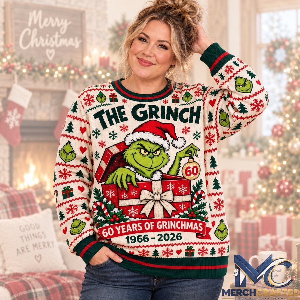 The Grinch 60th Anniversary Of Grinchmas 2026 Ugly Christmas Sweater  Merry Grinchmas Holiday Knit for Whoville Fans