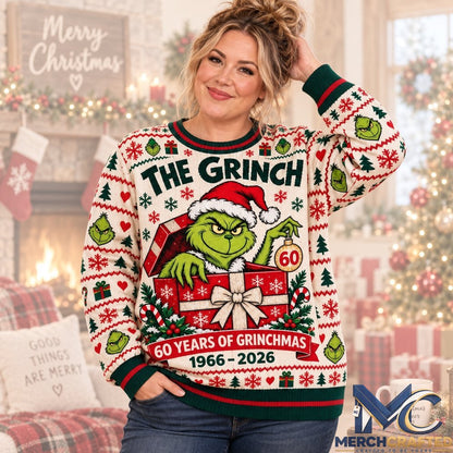 The Grinch 60th Anniversary Of Grinchmas 2026 Ugly Christmas Sweater  Merry Grinchmas Holiday Knit for Whoville Fans