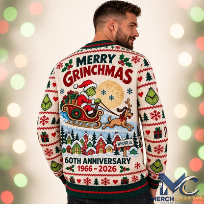 The Grinch 60th Anniversary Of Grinchmas 2026 Ugly Christmas Sweater  Merry Grinchmas Holiday Knit for Whoville Fans