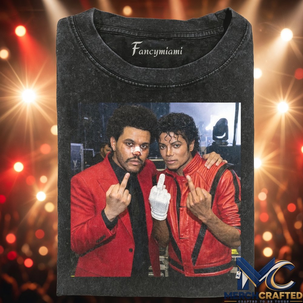 The Weeknd x Michael Jackson Red Suit Duo T-Shirt  Vintage Music Graphic Tee for The Weeknd and MJ Fans