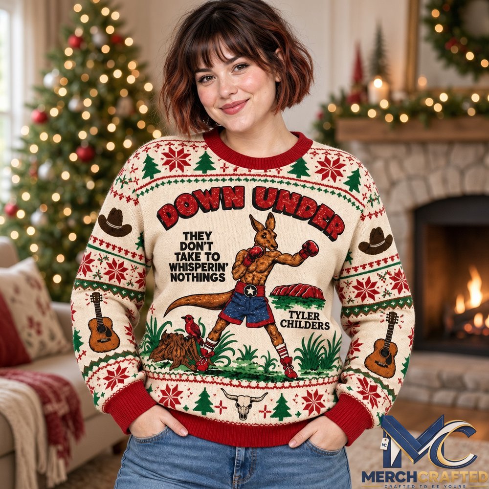 Tyler Childers Snipe Hunt Tour 2026 Kangaroo Boxing Ugly Christmas Sweater  Down Under They Don't Take To Whisperin' Nothings Holiday Knit