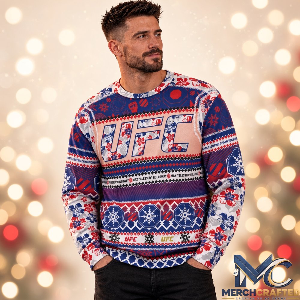 UFC Max Holloway Christmas 2026 Ugly Sweater for MMA Fans  Blessed Holiday Knit Sweater
