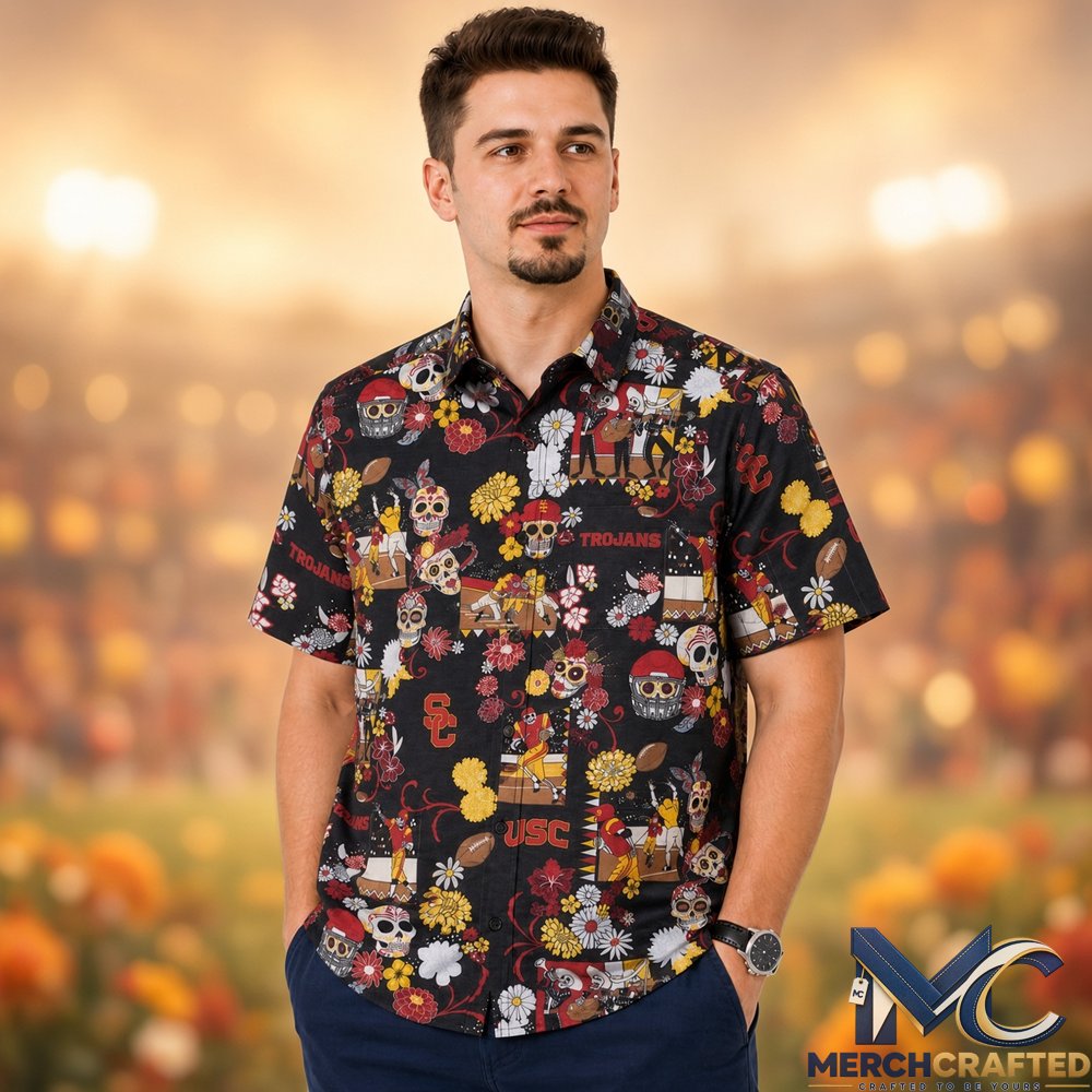 University of Southern California Día de los Muertos Performance 2026 Hawaiian Shirt  Sugar Skull Football Print for College Fans