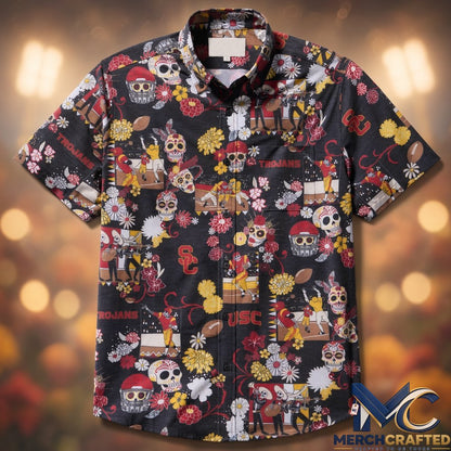 University of Southern California Día de los Muertos Performance 2026 Hawaiian Shirt  Sugar Skull Football Print for College Fans