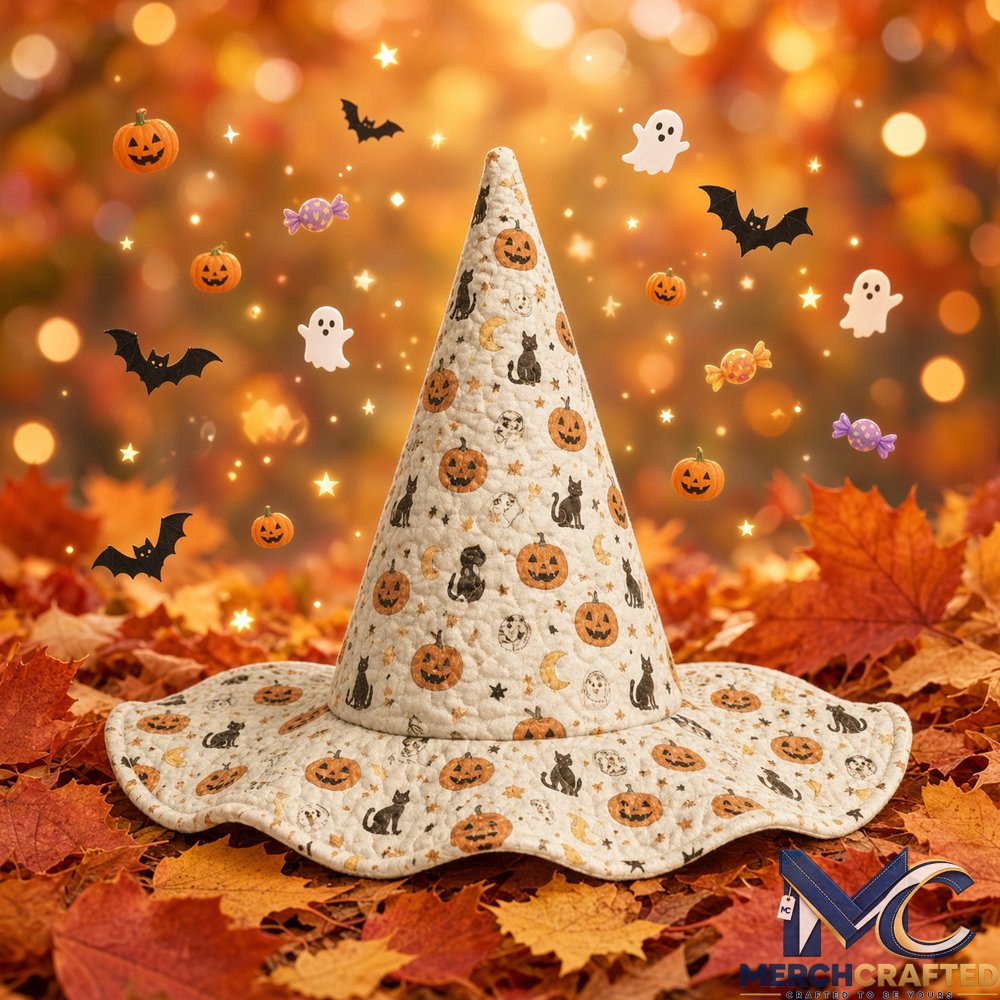 Vintage Pumpkin Harvest Halloween 2026 Limited Quilted Witch Hat Cream Costume Hat