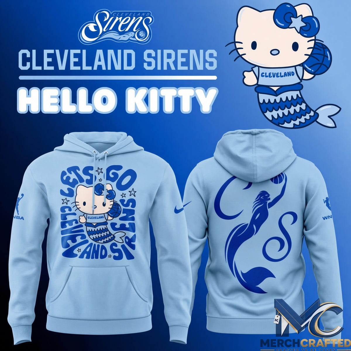 WNBA Cleveland Sirens X Hello Kitty Mermaid Light Blue Hoodie