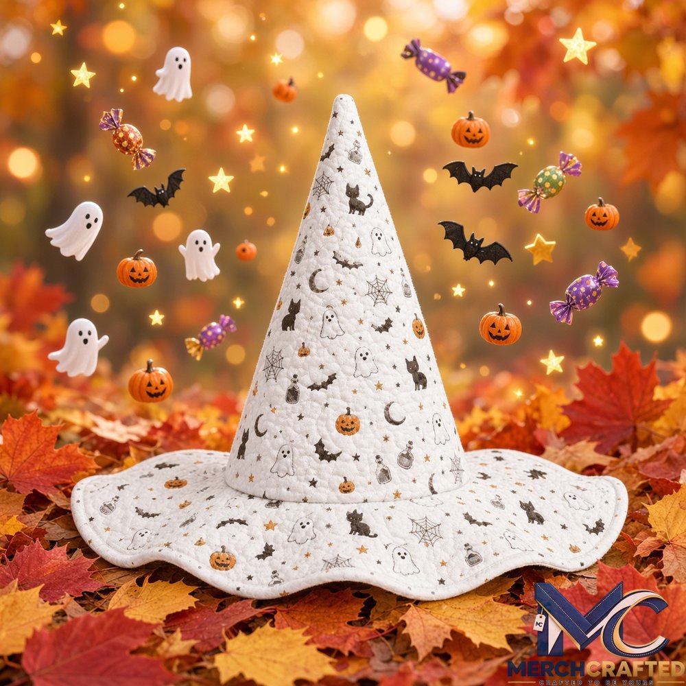 White Ghost Moon Pumpkin Halloween 2026 Limited Edition Quilted Witch Hat Costume Hat