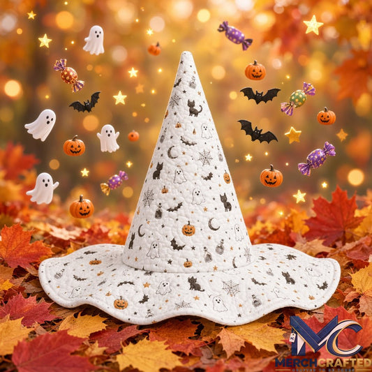 White Ghost Moon Pumpkin Halloween 2026 Limited Edition Quilted Witch Hat Costume Hat