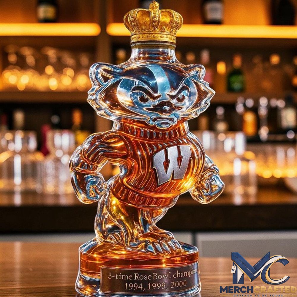 Wisconsin Badgers 3 time Rose Bowl Champion Whiskey Decanter
