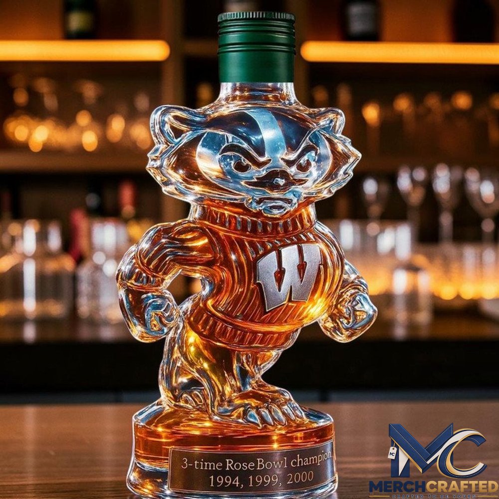 Wisconsin Badgers 3 time Rose Bowl Champion Whiskey Decanter