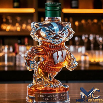 Wisconsin Badgers 3 time Rose Bowl Champion Whiskey Decanter