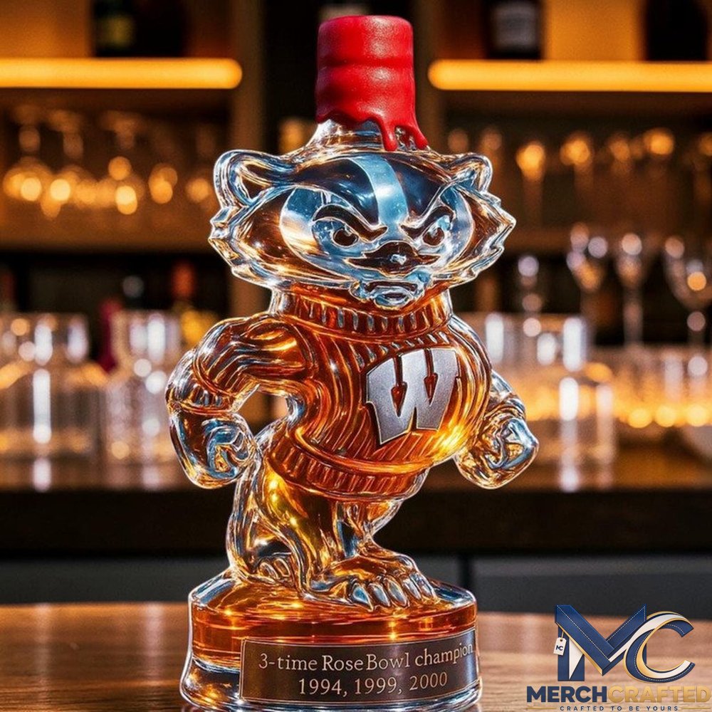 Wisconsin Badgers 3 time Rose Bowl Champion Whiskey Decanter
