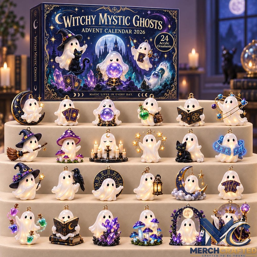 Witchy Mystic Ghosts Advent Calendar 2026 – 24 Acrylic Ornament Countdown