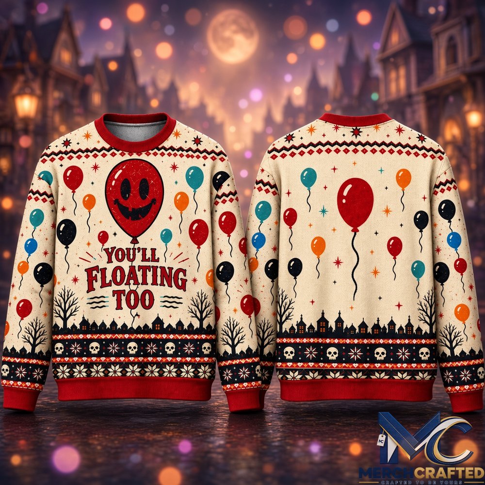 You'll Float Too Red Balloon Halloween Ugly Sweater 2026
