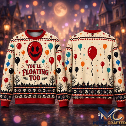 You'll Float Too Red Balloon Halloween Ugly Sweater 2026