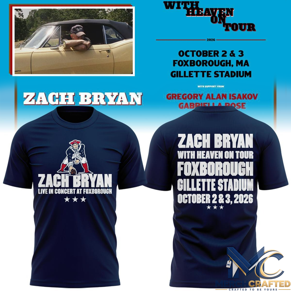 Zach Bryan New England Patriots Concert T-Shirt With Heaven On Tour 2026