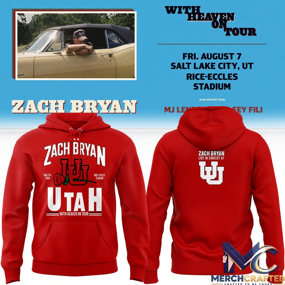 Zach Bryan x Utah Utes Football With Heaven On Tour Red 2026 Hoodie