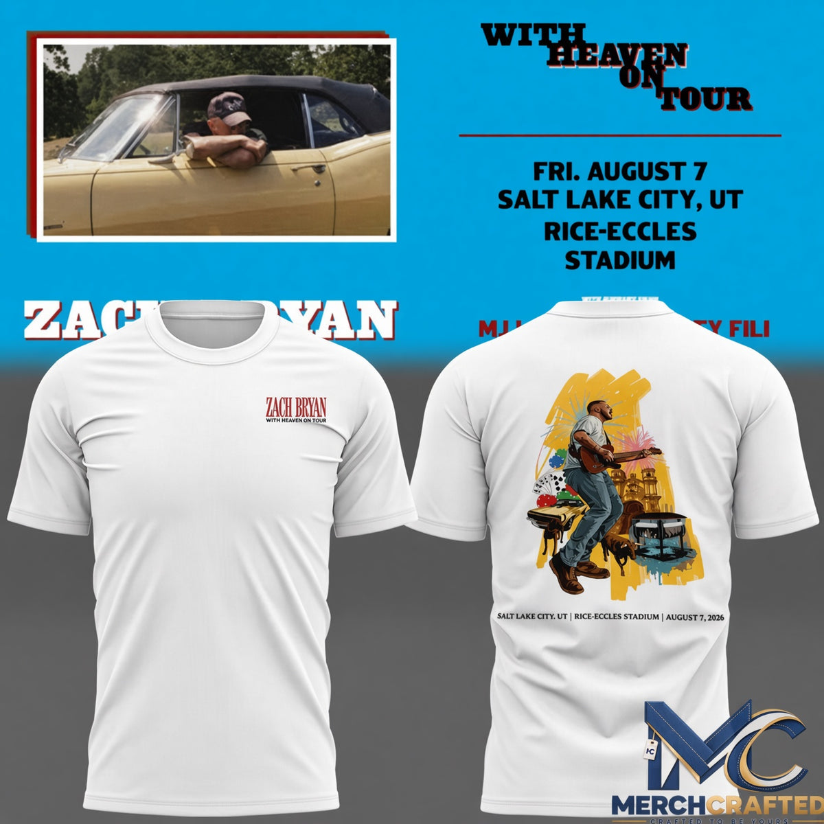 Zach Bryan x Utah Utes Football With Heaven On Tour White 2026 Shirt