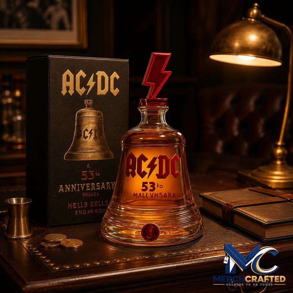 AC DC 53rd Anniversary Hell s Bells Whiskey Bottle - Merch Crafted