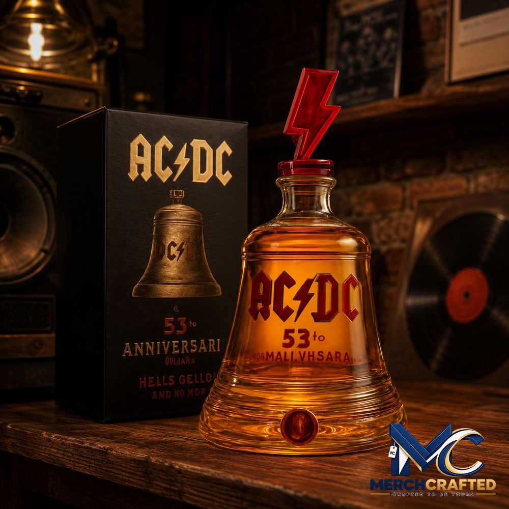 AC DC 53rd Anniversary Hell s Bells Whiskey Bottle - Merch Crafted