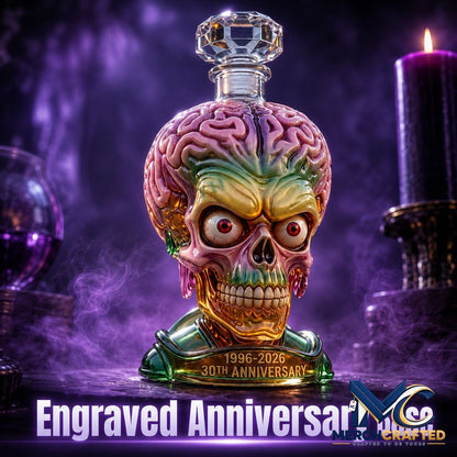 Alien Skull Glass Liquor Whiskey Bottle - Merch Crafted