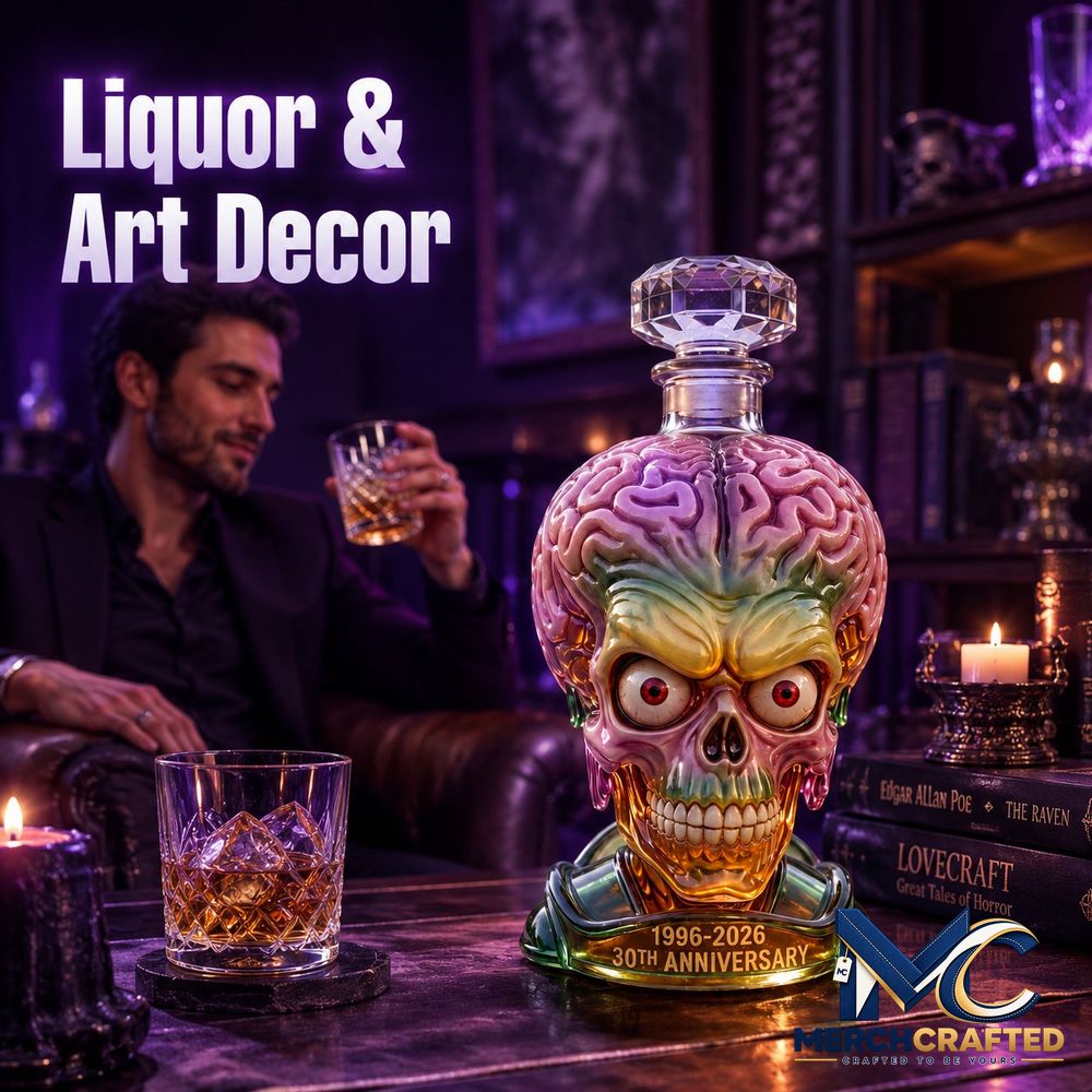 Alien Skull Glass Liquor Whiskey Bottle - Merch Crafted