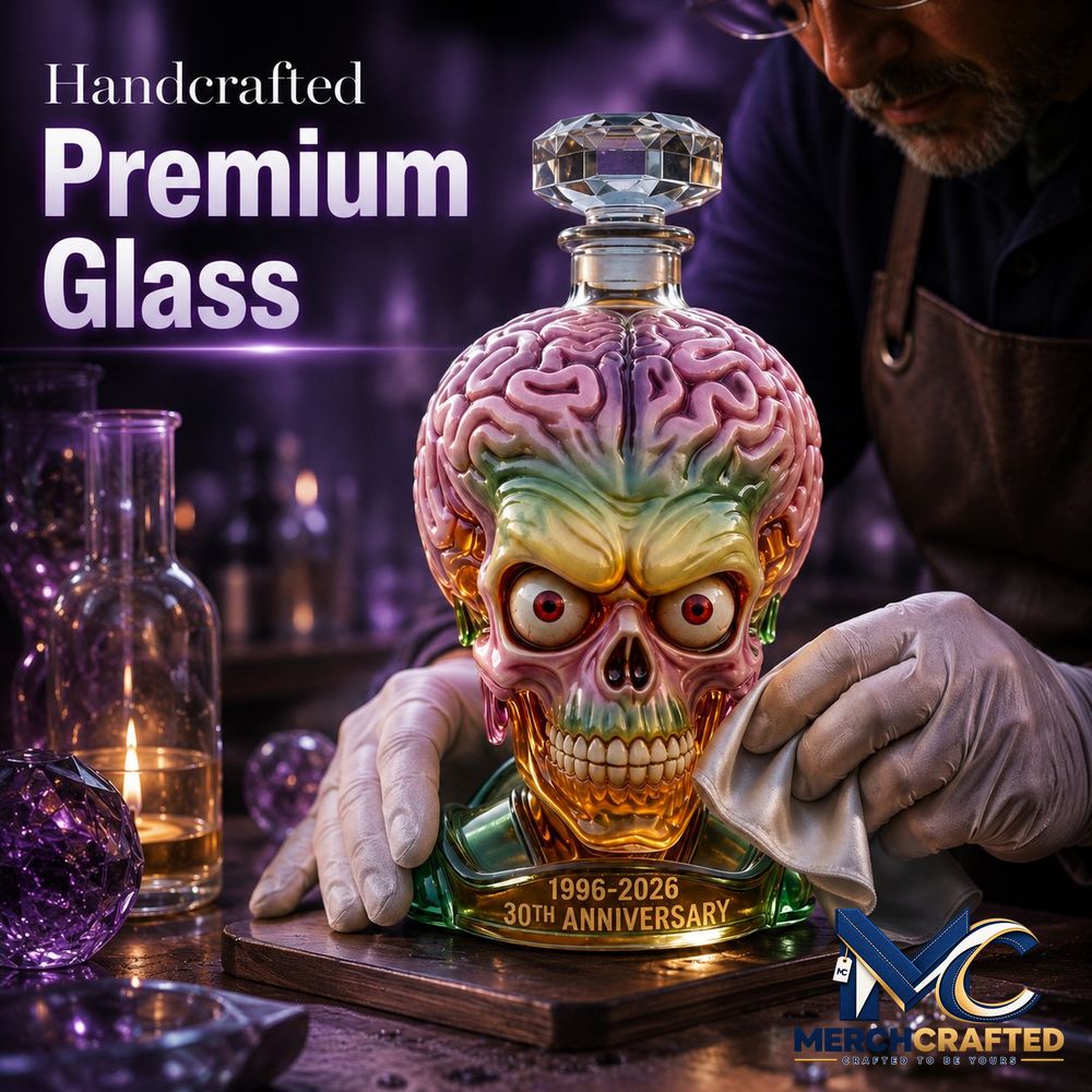 Alien Skull Glass Liquor Whiskey Bottle - Merch Crafted