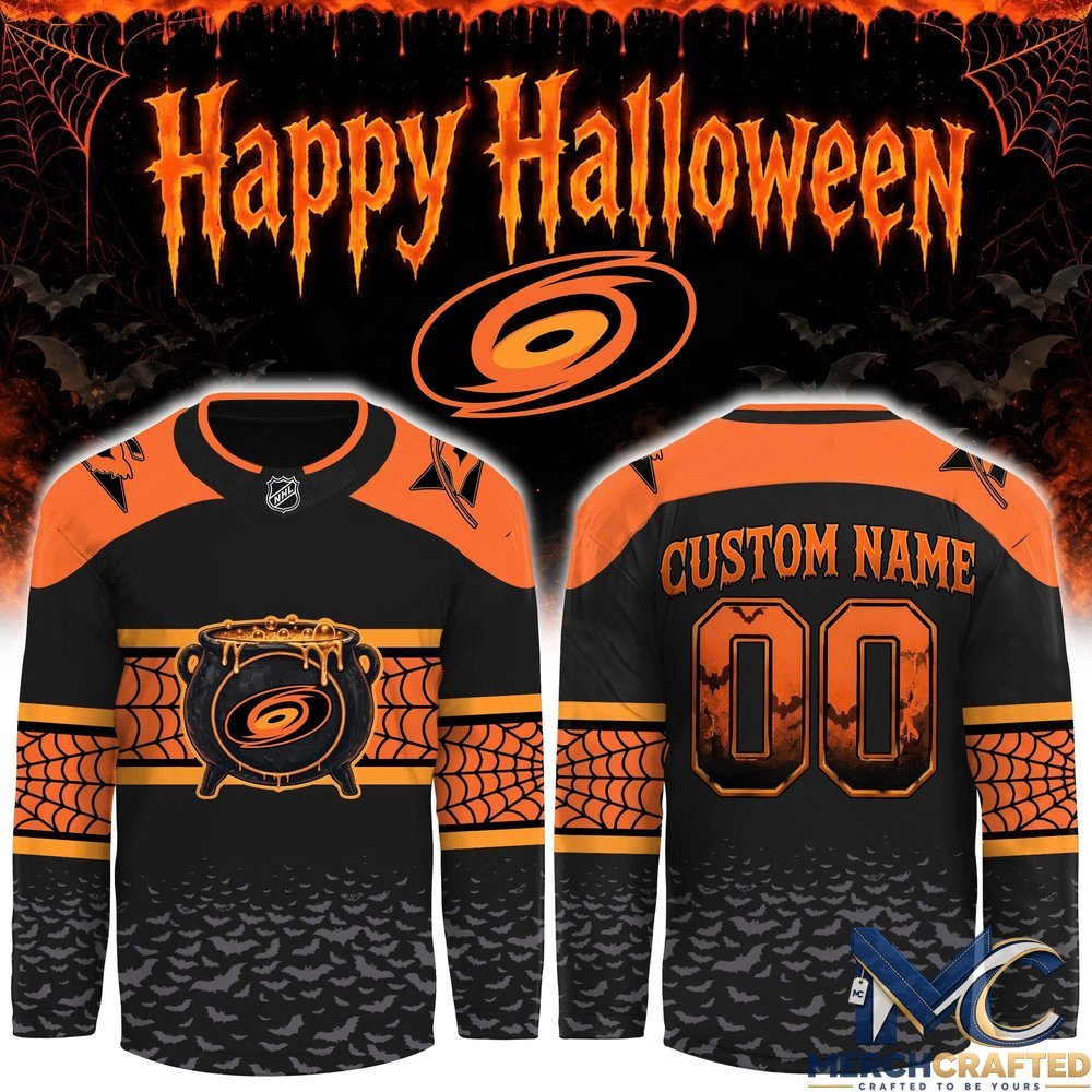 Carolina Hurricanes Halloween 2026 Custom Hockey Jersey – Cauldron x Spiderweb Design - Merch Crafted