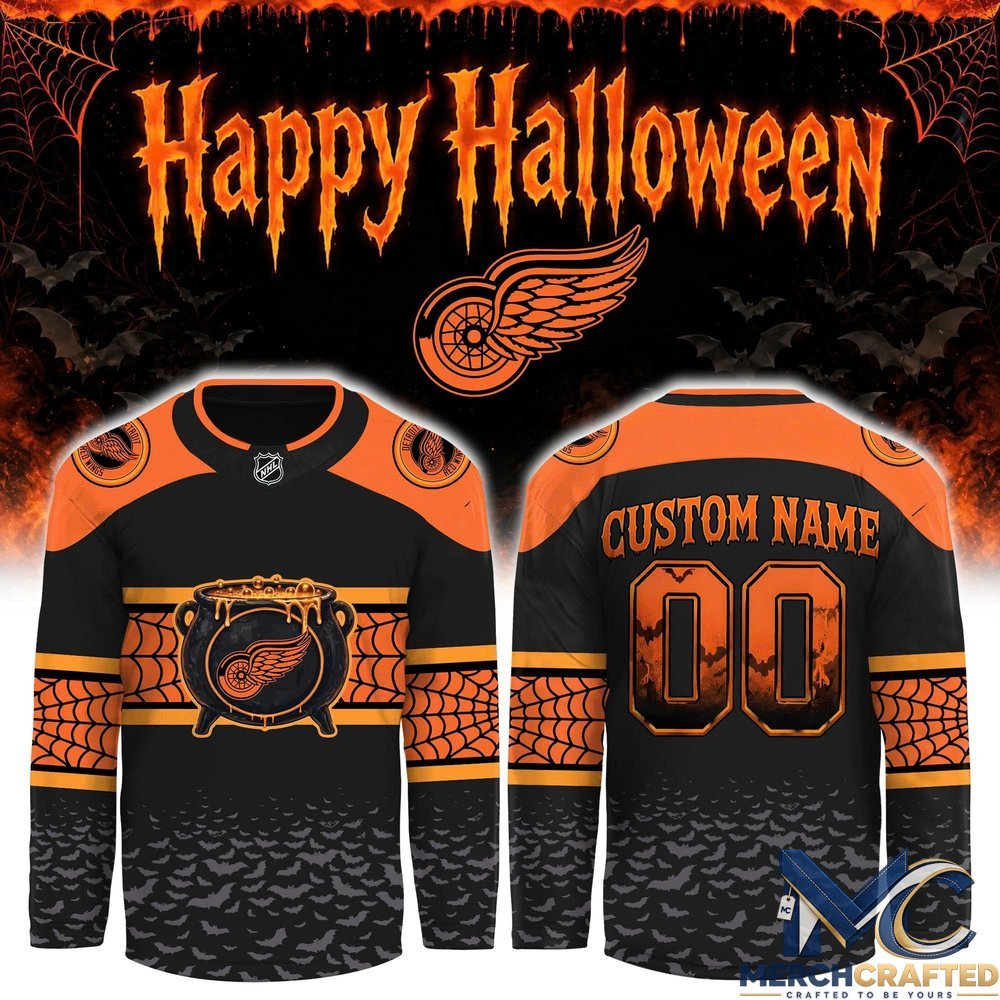 Detroit Red Wings Halloween 2026 Custom Hockey Jersey – Cauldron x Spiderweb Design - Merch Crafted