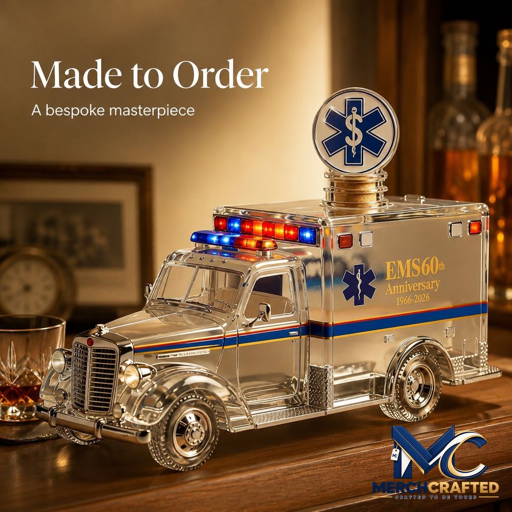 EMS 60th Anniversary Ambulance Model Whiskey Bottle - Merch Crafted