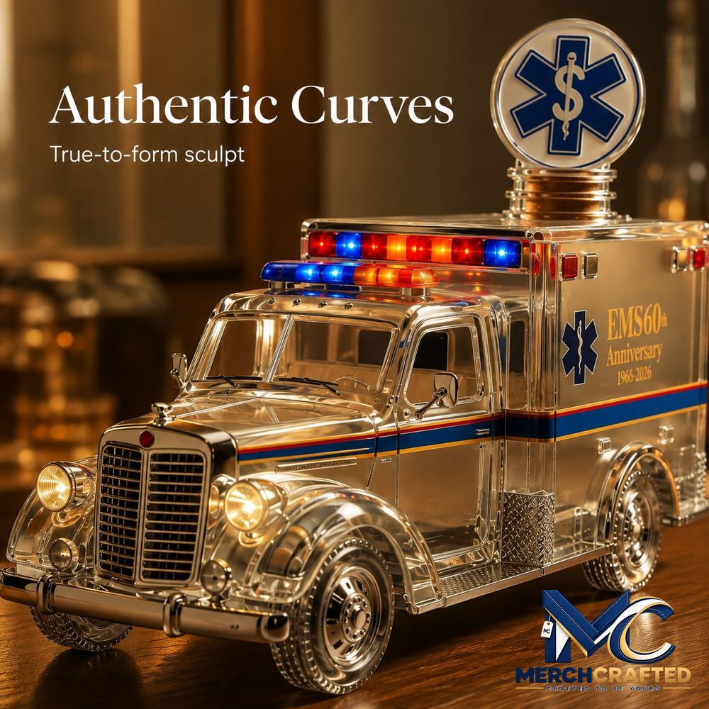 EMS 60th Anniversary Ambulance Model Whiskey Bottle - Merch Crafted