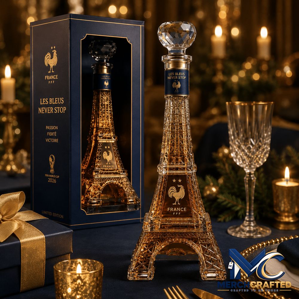 France Football Eiffel Tower Whiskey Bottle - Merch Crafted