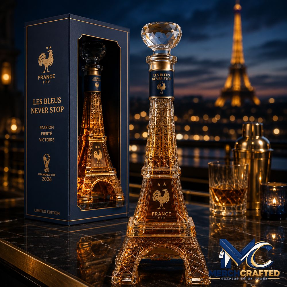 France Football Eiffel Tower Whiskey Bottle - Merch Crafted