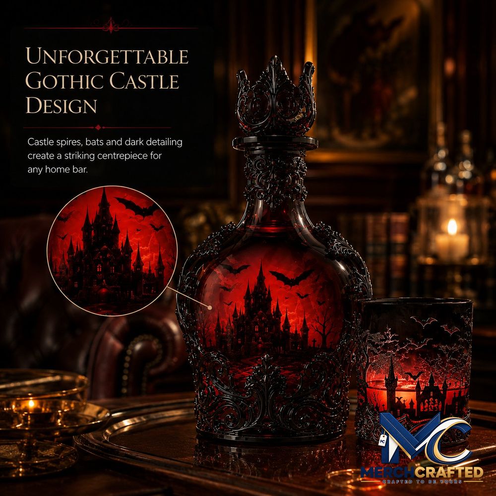 Gothic Vampire Castle Tumbler Gothic Whiskey Bottle - Merch Crafted