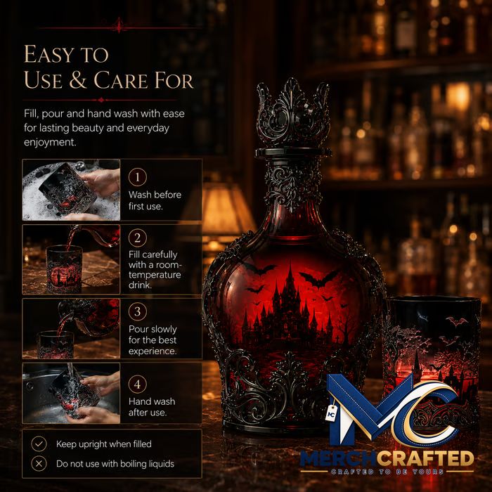 Gothic Vampire Castle Tumbler Gothic Whiskey Bottle - Merch Crafted