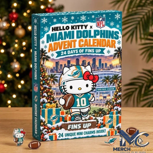 Hello Kitty Miami Dolphins Advent Calendar 2026 24 Day Christmas Countdown Acrylic Charms Collectible Gift for NFL Fans - Merch Crafted
