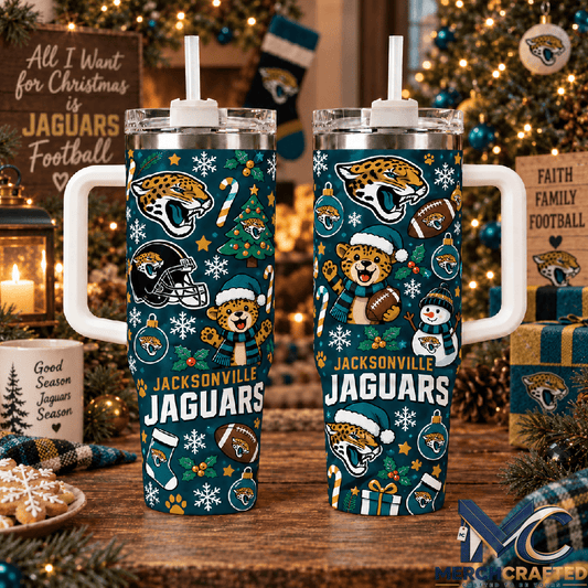 Jacksonville Jaguars Christmas 40oz Tumbler with Handle Holiday Football Fan Gift - Merch Crafted