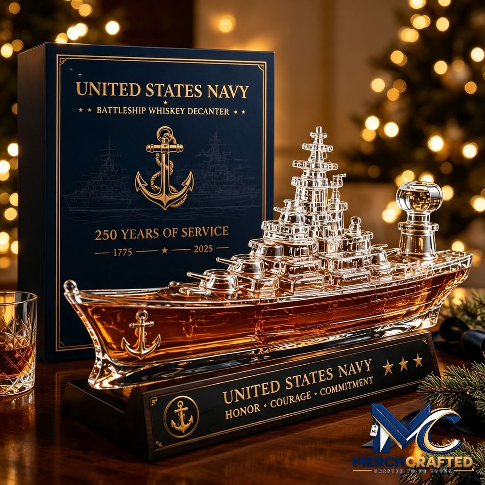 Navy Battleship Whiskey Bottle - Merch Crafted
