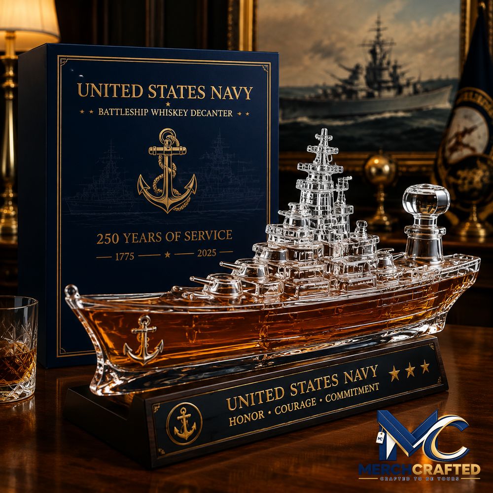Navy Battleship Whiskey Bottle - Merch Crafted