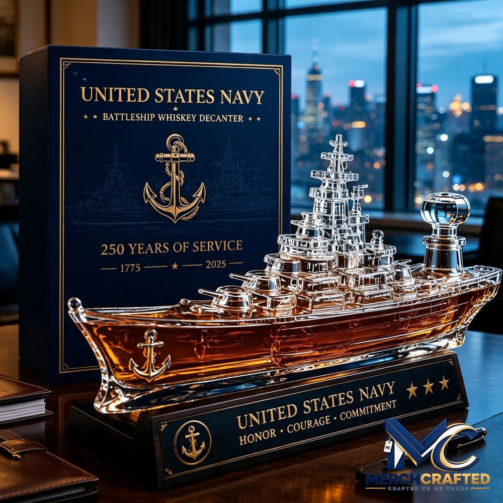 Navy Battleship Whiskey Bottle - Merch Crafted