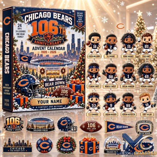 Personalized Chicago Bears 106th Anniversary Advent Calendar 2026 Custom Name 24 Day NFL Football Collectible Ornaments Christmas Gift - Merch Crafted