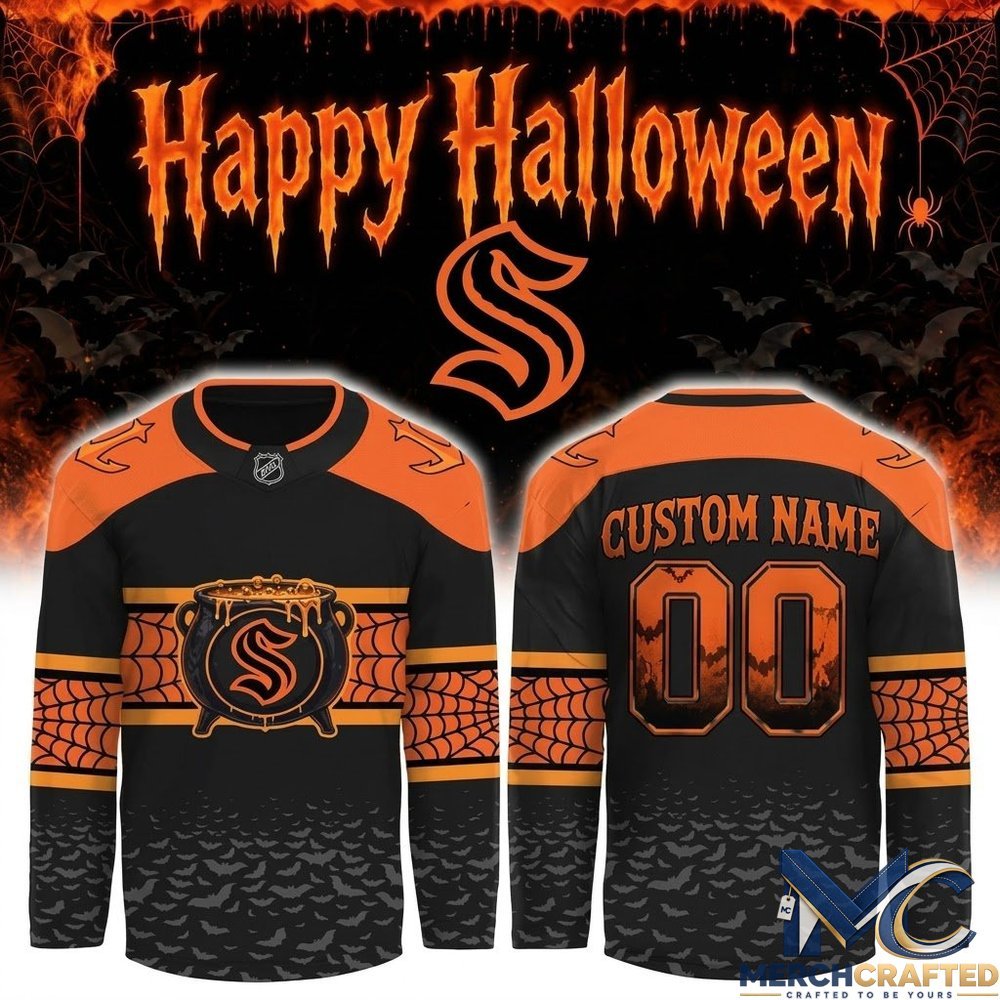 Seattle Kraken Halloween 2026 Custom Hockey Jersey – Cauldron x Spiderweb Design - Merch Crafted