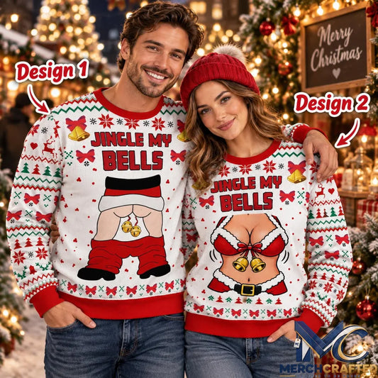 Jingle My Bells Funny Naughty Butt Ugly Christmas Sweater Cream Knit