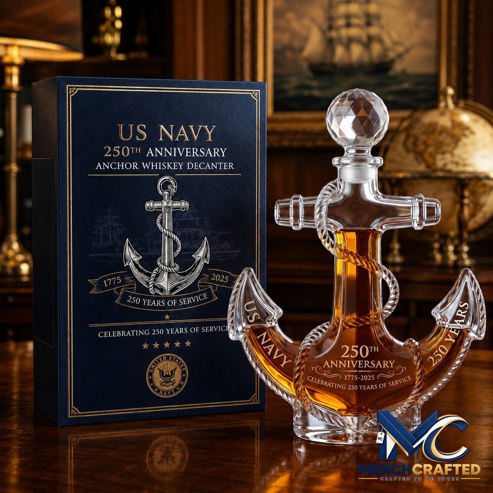 US Navy 250th Anniversary Anchor Whiskey Bottle - Merch Crafted