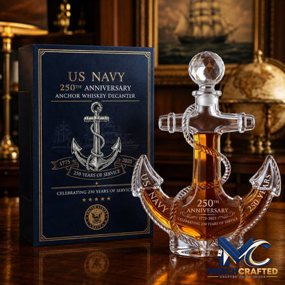 US Navy 250th Anniversary Anchor Whiskey Bottle - Merch Crafted