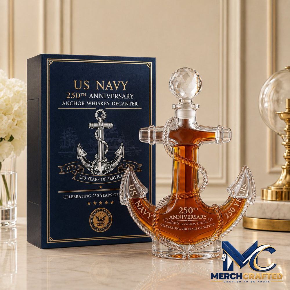 US Navy 250th Anniversary Anchor Whiskey Bottle - Merch Crafted
